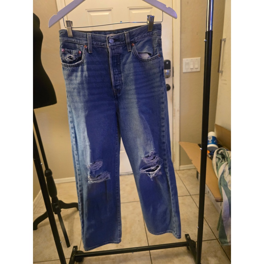 Levi's Premium Ribcage Straight Ankle Jeans 26 High Rise Distressed 100% Cotton